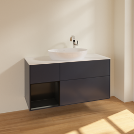 Тумба під раковину Villeroy & Boch Finion 120х50,1 см із підсвічуванням МДФ темно-синій матовий лак/скло біле матове F941PDHG
