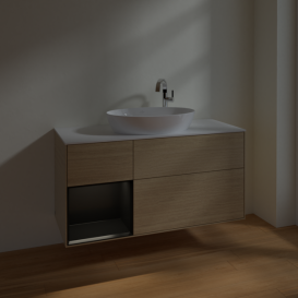 Тумба под раковину Villeroy & Boch Finion 120х50,1 см с подсветкой МДФ шпон дуба/стекло белое матовое F941PDPC