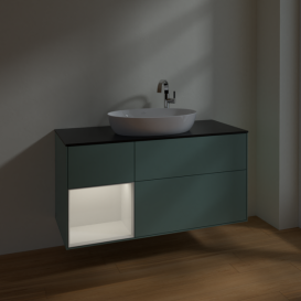 Тумба під раковину Villeroy & Boch Finion 120х50,1 см із підсвічуванням МДФ оливковий матовий лак/скло чорне матове F941PHGF