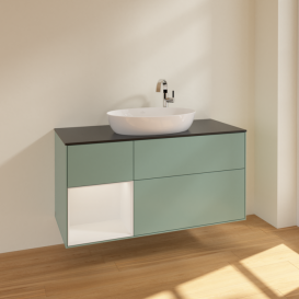 Тумба під раковину Villeroy & Boch Finion 120х50,1 см із підсвічуванням МДФ оливковий матовий лак/скло чорне матове F941PHGF