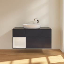 Тумба під раковину Villeroy & Boch Finion 120х50,1 см із підсвічуванням МДФ темно-синій матовий лак/скло чорне матове F942GFHG