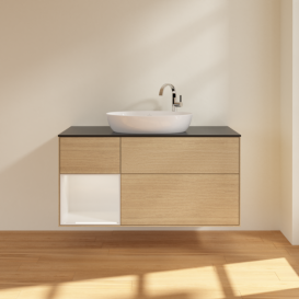 Тумба под раковину Villeroy & Boch Finion 120х50,1 см с подсветкой МДФ шпон дуба/стекло черное матовое F942GFPC