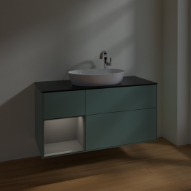 Тумба под раковину Villeroy & Boch Finion 120х50,1 см с подсветкой МДФ оливковый матовый лак/стекло черное матовое F942GKGM