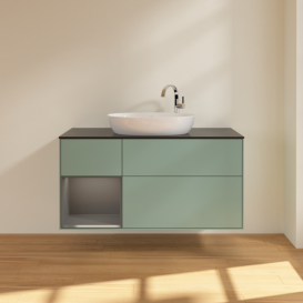 Тумба под раковину Villeroy & Boch Finion 120х50,1 см с подсветкой МДФ оливковый матовый лак/стекло черное матовое F942GKGM