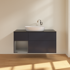 Тумба под раковину Villeroy & Boch Finion 120х50,1 см с подсветкой МДФ темно-синий матовый лак/стекло черное матовое F942GKHG