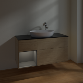 Тумба под раковину Villeroy & Boch Finion 120х50,1 см с подсветкой МДФ шпон дуба/стекло черное матовое F942GKPC