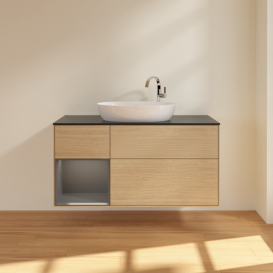 Тумба под раковину Villeroy & Boch Finion 120х50,1 см с подсветкой МДФ шпон дуба/стекло черное матовое F942GKPC