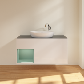 Тумба под раковину Villeroy & Boch Finion 120х50,1 см с подсветкой МДФ глянцевый белый лак/стекло черное матовое F942GMGF