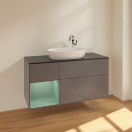 Тумба під раковину Villeroy & Boch Finion 120х50,1 см з підсвічуванням антрацит матовий лак/скло чорне матове F942GMGK