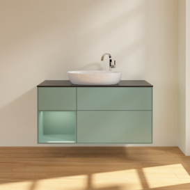 Тумба под раковину Villeroy & Boch Finion 120х50,1 см с подсветкой МДФ оливковый матовый лак/стекло черное матовое F942GMGM