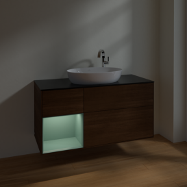 Тумба под раковину Villeroy & Boch Finion 120х50,1 см с подсветкой МДФ шпон грецкого ореха/стекло черное матовое F942GMGN