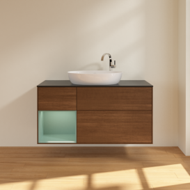 Тумба под раковину Villeroy & Boch Finion 120х50,1 см с подсветкой МДФ шпон грецкого ореха/стекло черное матовое F942GMGN