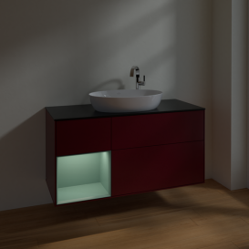 Тумба под раковину Villeroy & Boch Finion 120х50,1 см с подсветкой МДФ пион матовый лак/стекло черное матовое F942GMHB