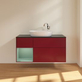 Тумба под раковину Villeroy & Boch Finion 120х50,1 см с подсветкой МДФ пион матовый лак/стекло черное матовое F942GMHB