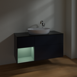 Тумба под раковину Villeroy & Boch Finion 120х50,1 см с подсветкой МДФ темно-синий матовый лак/стекло черное матовое F942GMHG