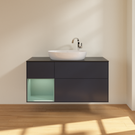 Тумба под раковину Villeroy & Boch Finion 120х50,1 см с подсветкой МДФ темно-синий матовый лак/стекло черное матовое F942GMHG