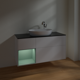 Тумба под раковину Villeroy & Boch Finion 120х50,1 см с подсветкой МДФ белый матовый лак/стекло черное матовое F942GMMT