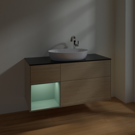 Тумба под раковину Villeroy & Boch Finion 120х50,1 см с подсветкой МДФ шпон дуба/стекло черное матовое F942GMPC