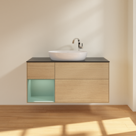 Тумба под раковину Villeroy & Boch Finion 120х50,1 см с подсветкой МДФ шпон дуба/стекло черное матовое F942GMPC