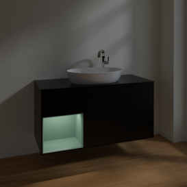 Тумба под раковину Villeroy & Boch Finion 120х50,1 см с подсветкой МДФ черный матовый лак/стекло черное матовое F942GMPD