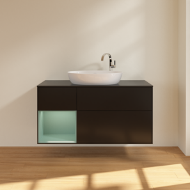 Тумба под раковину Villeroy & Boch Finion 120х50,1 см с подсветкой МДФ черный матовый лак/стекло черное матовое F942GMPD