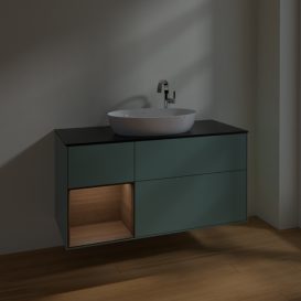 Тумба под раковину Villeroy & Boch Finion 120х50,1 см с подсветкой МДФ оливковый матовый лак/стекло черное матовое F942GNGM