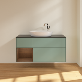 Тумба под раковину Villeroy & Boch Finion 120х50,1 см с подсветкой МДФ оливковый матовый лак/стекло черное матовое F942GNGM