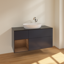 Тумба под раковину Villeroy & Boch Finion 120х50,1 см с подсветкой МДФ темно-синий матовый лак/стекло черное матовое F942GNHG