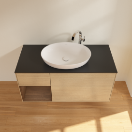 Тумба під раковину Villeroy & Boch Finion 120х50,1 см з підсвічуванням МДФ шпон дуба/скло чорне матове F942GNPC