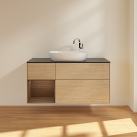 Тумба під раковину Villeroy & Boch Finion 120х50,1 см з підсвічуванням МДФ шпон дуба/скло чорне матове F942GNPC