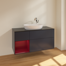 Тумба под раковину Villeroy & Boch Finion 120х50,1 см с подсветкой МДФ темно-синий матовый лак/стекло черное матовое F942HBHG