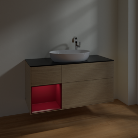 Тумба под раковину Villeroy & Boch Finion 120х50,1 см с подсветкой МДФ шпон дуба/стекло черное матовое F942HBPC