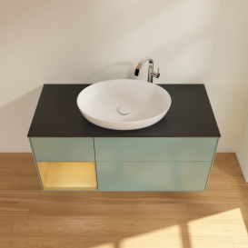 Тумба под раковину Villeroy & Boch Finion 120х50,1 см с подсветкой МДФ оливковый матовый лак/стекло черное матовое F942HFGM