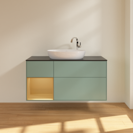 Тумба під раковину Villeroy & Boch Finion 120х50,1 см із підсвічуванням МДФ оливковий матовий лак/скло чорне матове F942HFGM