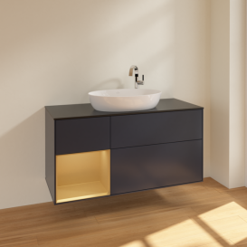 Тумба під раковину Villeroy & Boch Finion 120х50,1 см із підсвічуванням МДФ темно-синій матовий лак/скло чорне матове F942HFHG