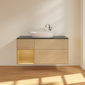 Тумба под раковину Villeroy & Boch Finion 120х50,1 см с подсветкой МДФ шпон дуба/стекло черное матовое F942HFPC