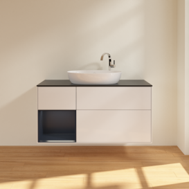 Тумба под раковину Villeroy & Boch Finion 120х50,1 см с подсветкой МДФ глянцевый белый лак/стекло черное матовое F942HGGF