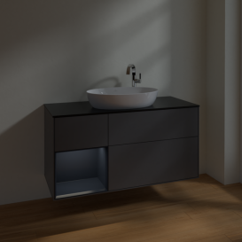Тумба под раковину Villeroy & Boch Finion 120х50,1 см с подсветкой МДФ антрацит матовый лак/стекло черное матовое F942HGGK