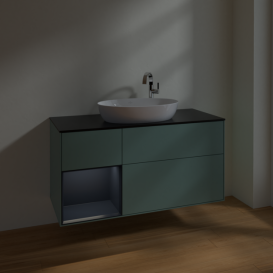 Тумба под раковину Villeroy & Boch Finion 120х50,1 см с подсветкой МДФ оливковый матовый лак/стекло черное матовое F942HGGM