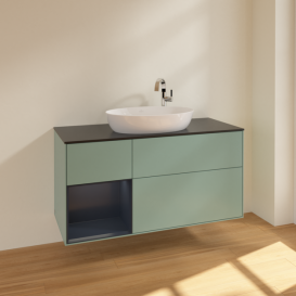 Тумба под раковину Villeroy & Boch Finion 120х50,1 см с подсветкой МДФ оливковый матовый лак/стекло черное матовое F942HGGM