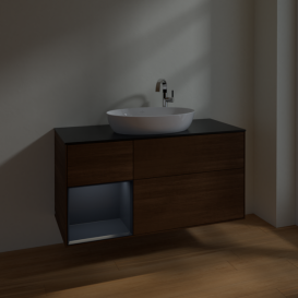 Тумба под раковину Villeroy & Boch Finion 120х50,1 см с подсветкой МДФ шпон грецкого ореха/стекло черное матовое F942HGGN