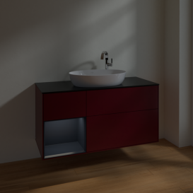 Тумба под раковину Villeroy & Boch Finion 120х50,1 см с подсветкой МДФ пион матовый лак/стекло черное матовое F942HGHB