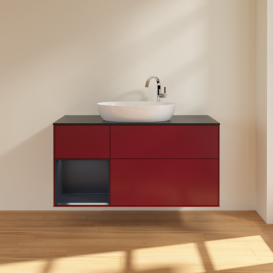 Тумба под раковину Villeroy & Boch Finion 120х50,1 см с подсветкой МДФ пион матовый лак/стекло черное матовое F942HGHB