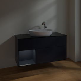 Тумба под раковину Villeroy & Boch Finion 120х50,1 см с подсветкой МДФ темно-синий матовый лак/стекло черное матовое F942HGHG