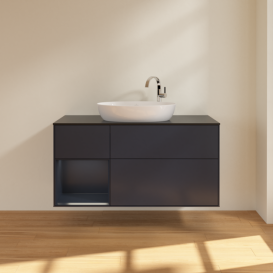 Тумба под раковину Villeroy & Boch Finion 120х50,1 см с подсветкой МДФ темно-синий матовый лак/стекло черное матовое F942HGHG