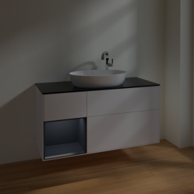 Тумба под раковину Villeroy & Boch Finion 120х50,1 см с подсветкой МДФ белый матовый лак/стекло черное матовое F942HGMT