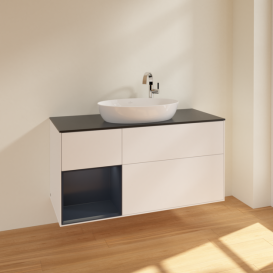 Тумба под раковину Villeroy & Boch Finion 120х50,1 см с подсветкой МДФ белый матовый лак/стекло черное матовое F942HGMT