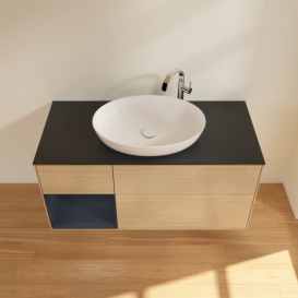 Тумба под раковину Villeroy & Boch Finion 120х50,1 см с подсветкой МДФ шпон дуба/стекло черное матовое F942HGPC