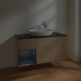 Тумба под раковину Villeroy & Boch Finion 120х50,1 см с подсветкой МДФ шпон дуба/стекло черное матовое F942HGPC