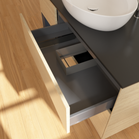 Тумба под раковину Villeroy & Boch Finion 120х50,1 см с подсветкой МДФ шпон дуба/стекло черное матовое F942HGPC